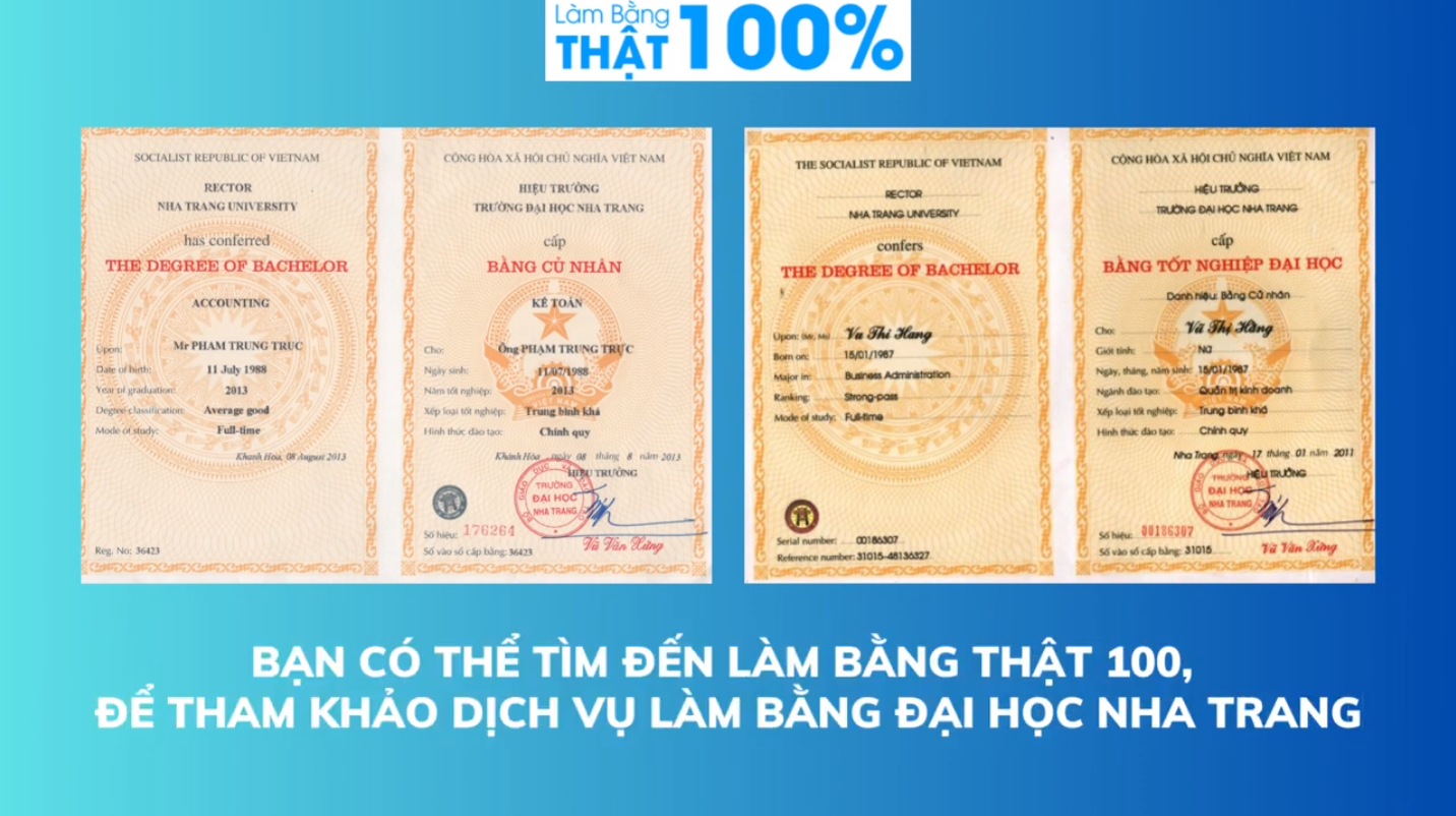 Làm Bằng Đại Học Nha Trang Phôi Thật Chuẩn Bộ Giáo Dục