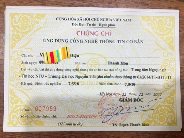 Làm Bằng Tin Học Chuẩn Phôi Thật Theo Thông Tư 03