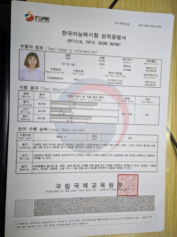 Làm Chứng Chỉ Tiếng Hàn Phôi Gốc Chuẩn Như Thật 100%