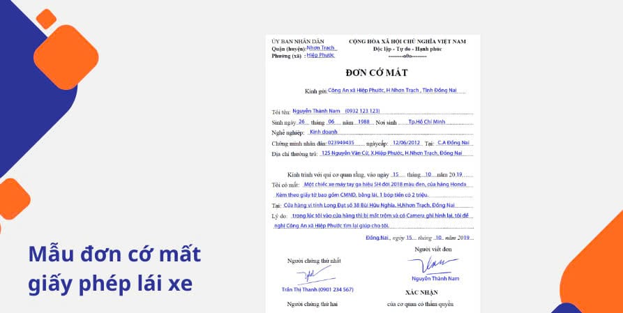 Mẫu Đơn Cớ Mất Giấy Tờ